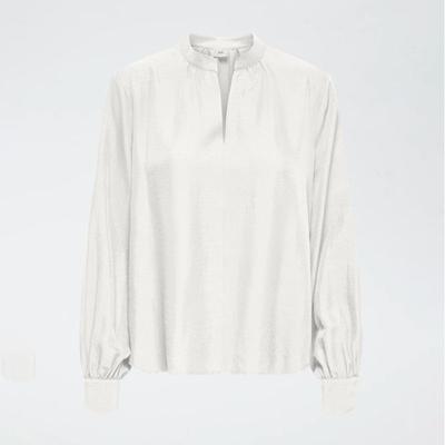 Небесно-голубая блузка с круглым вырезом и V-образным декольте, манжеты на пуговицах, женская