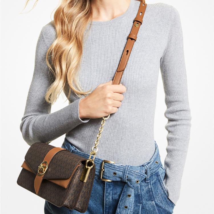 New MICHAEL KORS Greenwich Artificial Leather Crossbody Bag, Shoulder Bag Women's Brown 30H1GGRL6B-252