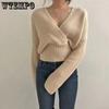 Осень-зима женские однотонные свитера вязаные v-образным вырезом крест дикие модные сексуальные пуловеры женские винтажные топы трикотаж