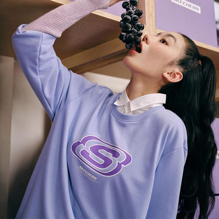 Skechers Яркая Повседневная Серия Свитшот с Буквой Унисекс Свитшот Сладкий Лавандовый L322U083-01DU