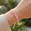 Soft Multi Strand Rope Bracelet Breast Cancer Awareness for Women, Adjustable Woven String with Bracelets Ribbon Charm, Handmade Braided Wristband