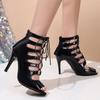 Новые Сексуальные Женские Черные Туфли на Высоком Каблуке Пикантные Ботильоны с Открытым Носком Женская Обувь Латиноамериканские Танцы Уличные Сексуальные Шпильки Ботильоны С Вырезами