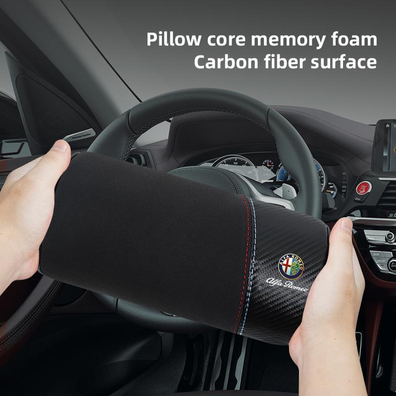 1Pcs Carbon Fiber Suede Car Headrest Seatbelt Shoulder Cover For Alfa Romeo 156 159 147 4C 8C 166 Giulia Giulietta Mito Stelvio zq5