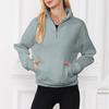 Women's Sweatshirt Stand Collar Solid Color Fashion Pocket Zipper Tops Casual Loose Fleece Ribbed Pullover