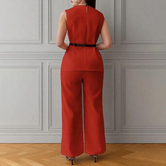 1 комплект женский топ-брюки костюм нарядный повседневный летний однотонный безрукавка рубашка с поясом широкие брюки комплект из двух частей домашний костюм