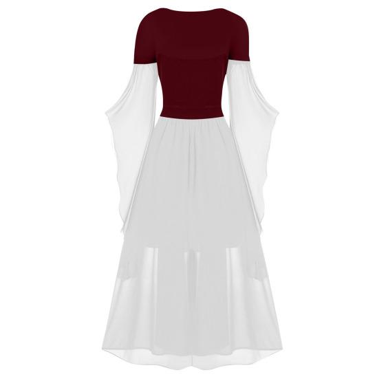 Женское платье для косплея в готическом стиле, костюм ведьмы на Хэллоуин, на шнуровке, с V-образным вырезом, в тон, с длинными рукавами и рогами, платье трапециевидной формы