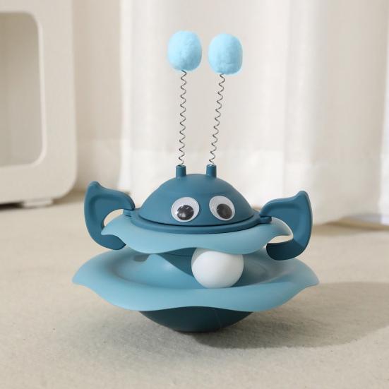 Cat Ball Track Toy Interactive Bee Shaped Cat Tower with Roller Ball Turntable Tumbler Cat Toy with Spring Pompom Ball for Indoor Cats
