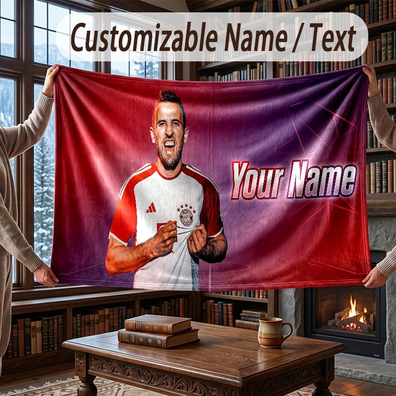Custom Name Flannel Throw Blanket Harry Kane Pattern Warm Home Decoration