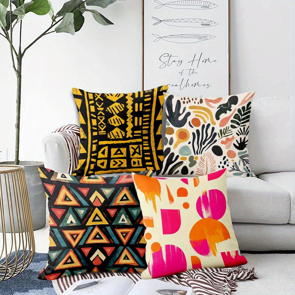 4Pcs Retro Tribal Patterns Digital Printing Pillow Cover Short Plush Suitable Living Rooms Bedrooms Sofas Throw Cushion Cover