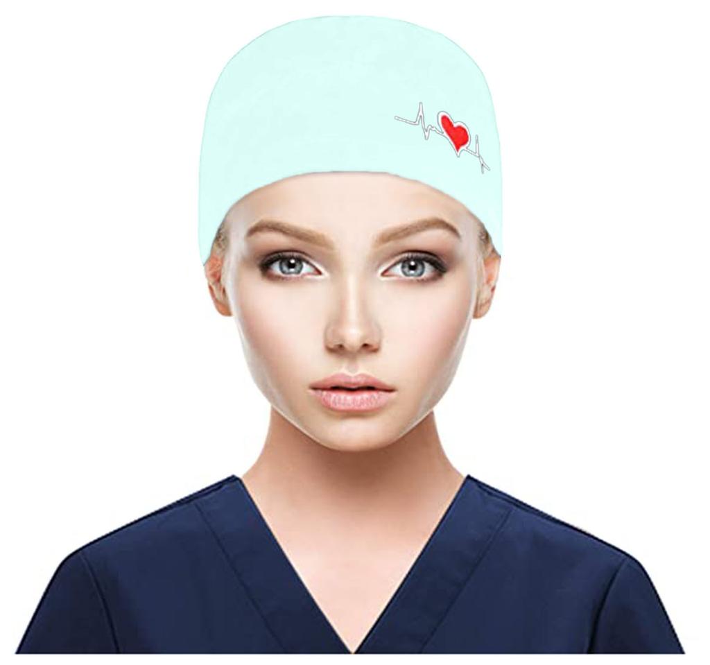 Scrub Cap With Buttons Bouffant Print Hat With Sweatband for Womens and Mens