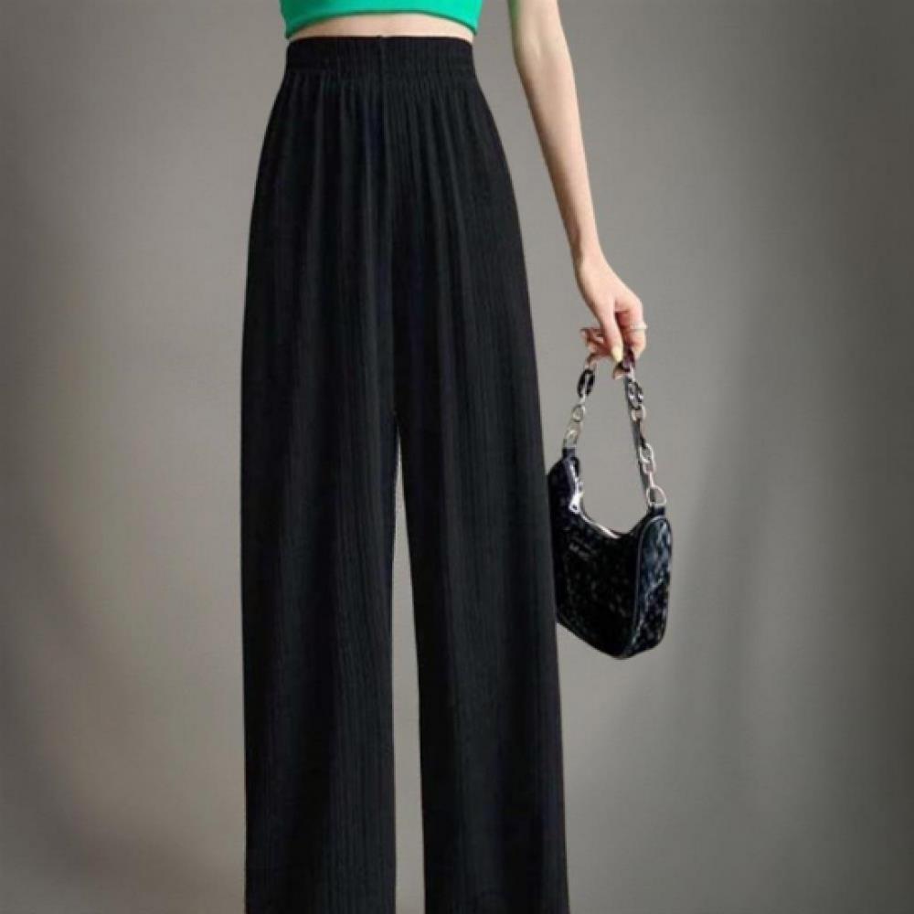 New Arrivals Open Run Women Pleats Wide Pants Solid Color Banding