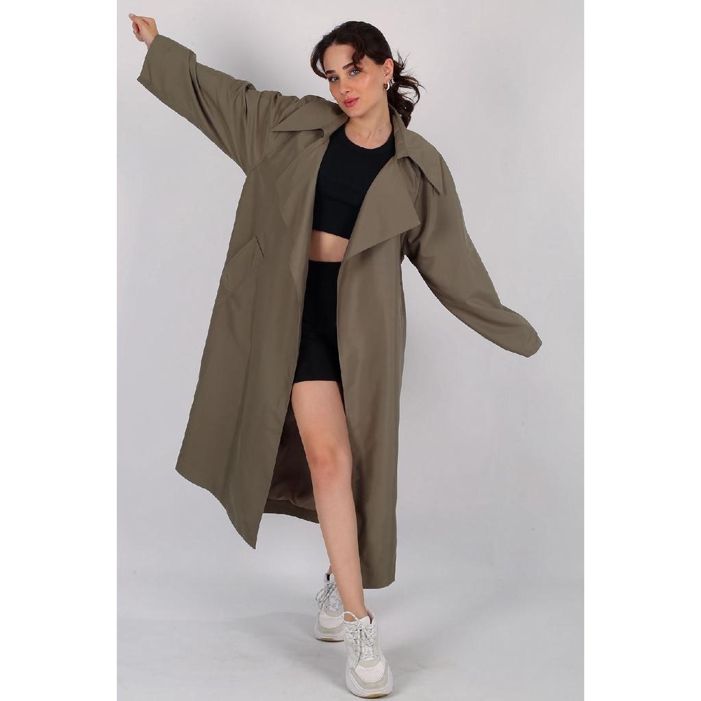 Women's Beige Belted Seasonal Trench Coat
