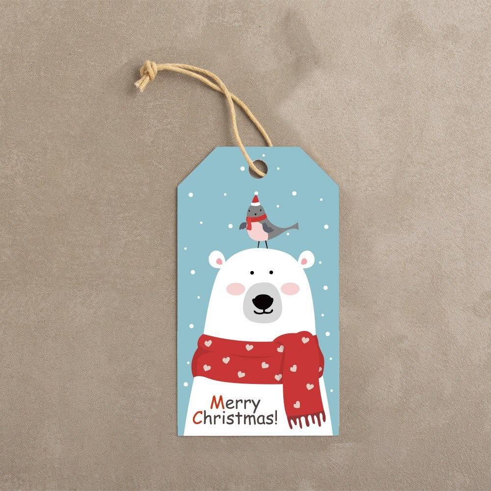 50Pcs Cartoon Pattern Christmas Gift Tag Color Printed DIY Gift Wrapping Label Holiday