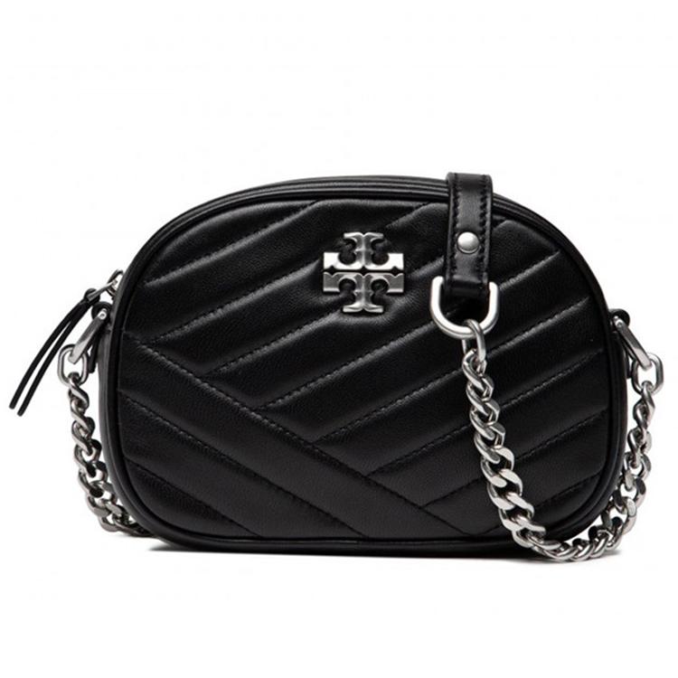 Tory Burch Kira Silver Buckle Quilted Leather Camera Bag Crossbody Shoulder Bag Women bags Black 90450-002