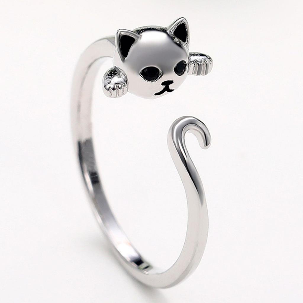 Youth Trendy Cute Cat Open Ring, Playful Animal Ring Jewelry, Student Accessories