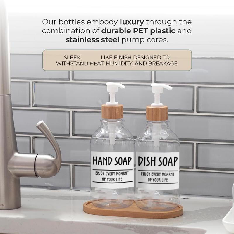 Дозатор для мыла на 500 мл, бамбуковый насос и лоток для мыла, набор дозаторов для мыла, дозатор мыла для рук, дозатор лосьона с 6 этикетками