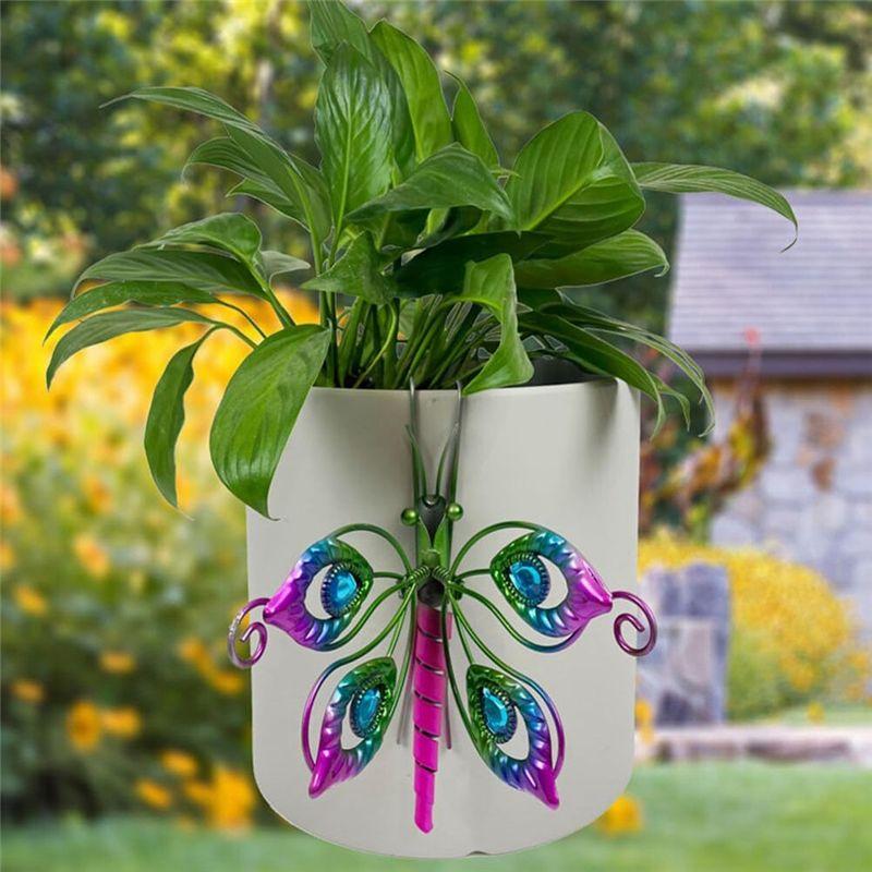 M-Modern-2Pcs Flower Pot Hugger Butterfly Figurines Planter Hanging Animal Pendant Ornaments For Garden Fence Balcony Decor, Eas