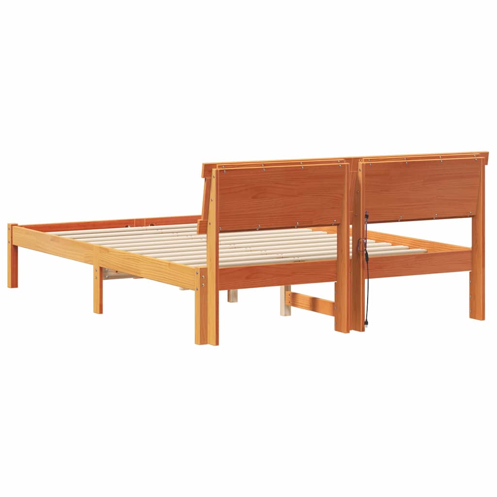 Bed Frame Wax Brown 140 x 190 cm Solid Pine Wood