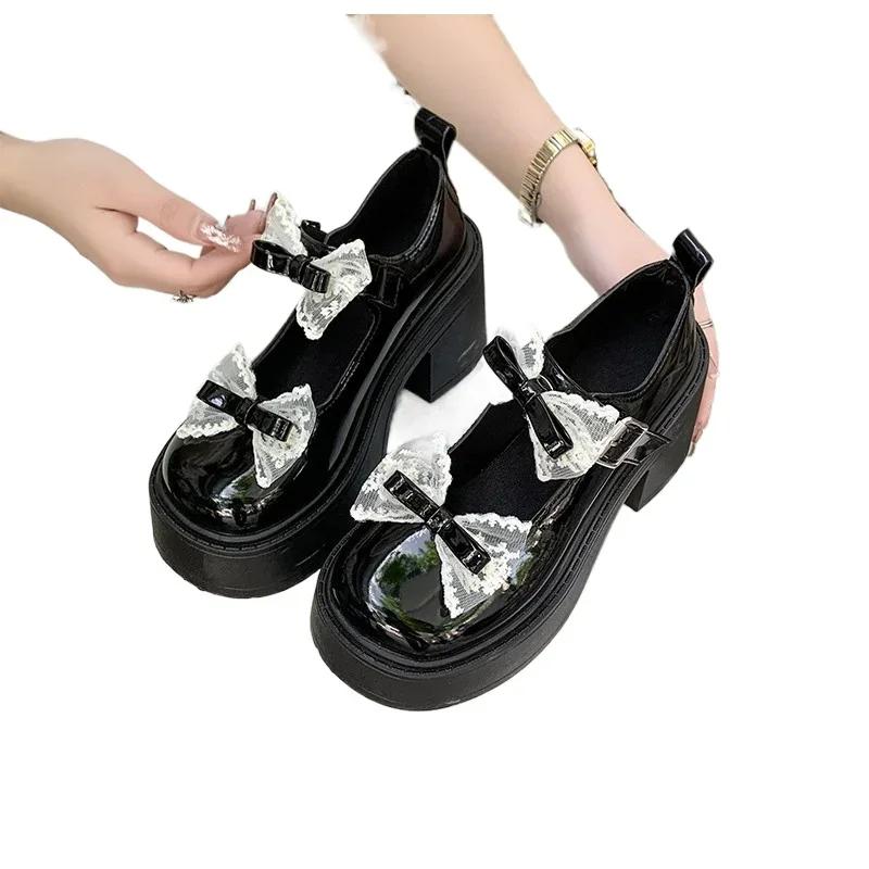 Модные женские туфли 2024 года, горячая распродажа, туфли Мэри Джейн с бантом-бабочкой для офиса и карьеры, новые туфли с круглым носком и пряжкой на высоком каблуке Zapatos