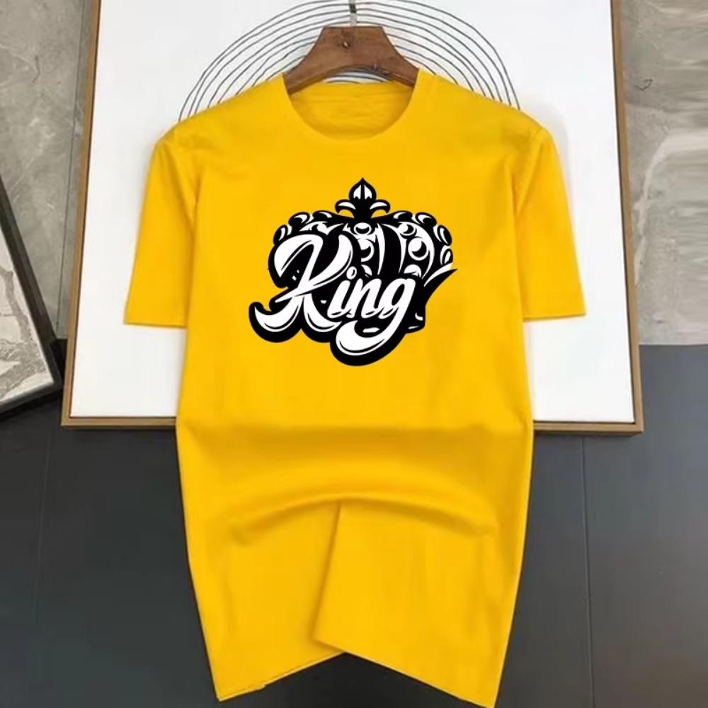 Queen of King Crown Print Luxury Brand Cotton T-shirt for Men and Women Summer Round Neck Casual Short Sleeves TShirs
