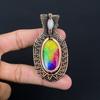 Rainbow Solar Quartz & Moonstone Gemstone Pure Copper Wire Wrap Handmade Lavish Jewelry Pendant
