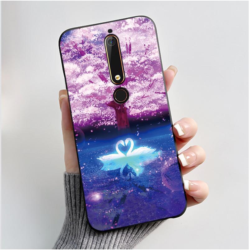 Cute Case For Nokia 6.1/Nokia 6.1 Plus/Nokia X6/Nokia6 Capa Printing Shell Protective Cover Soft Silicone Cartoon Black Casing