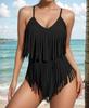 Women One Piece Swimsuit Tassels Backless Sexy Swimwear Spaghetti Strap Lady Bathing Suits