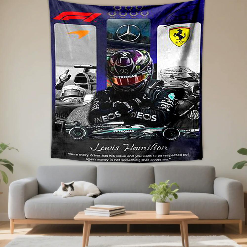 Printed Tapestry Lewis Hamilton Mercedes Quote Collage Racing Dorm Room