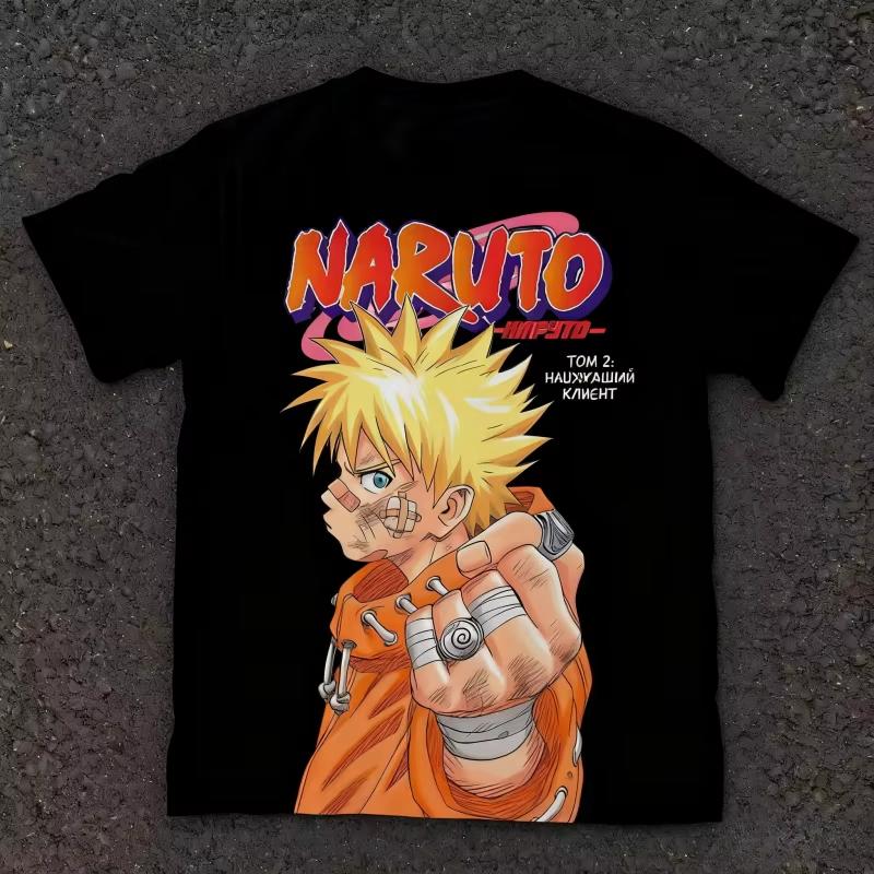 Naruto Unisexga Retro Cover Naruto Print Pure Cotton Short Sleeved Loose Top with Diverse Styles Suitable for Both Unisex and Women