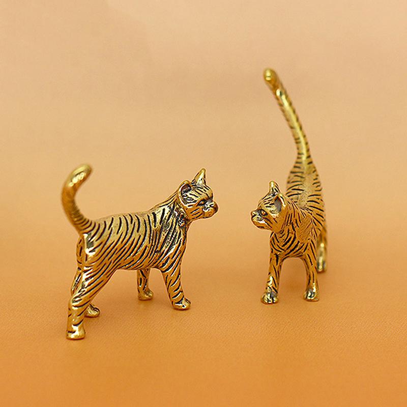 Retro Brass Cartoon Persian Cat Statue Desktop Ornament Metal Cute Small Animal Figurines Miniatures Home Decoration Accessories