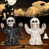 Halloween Skull Statue Holding Bell Figure Bookshelf Desktop Evil Resin Figurine