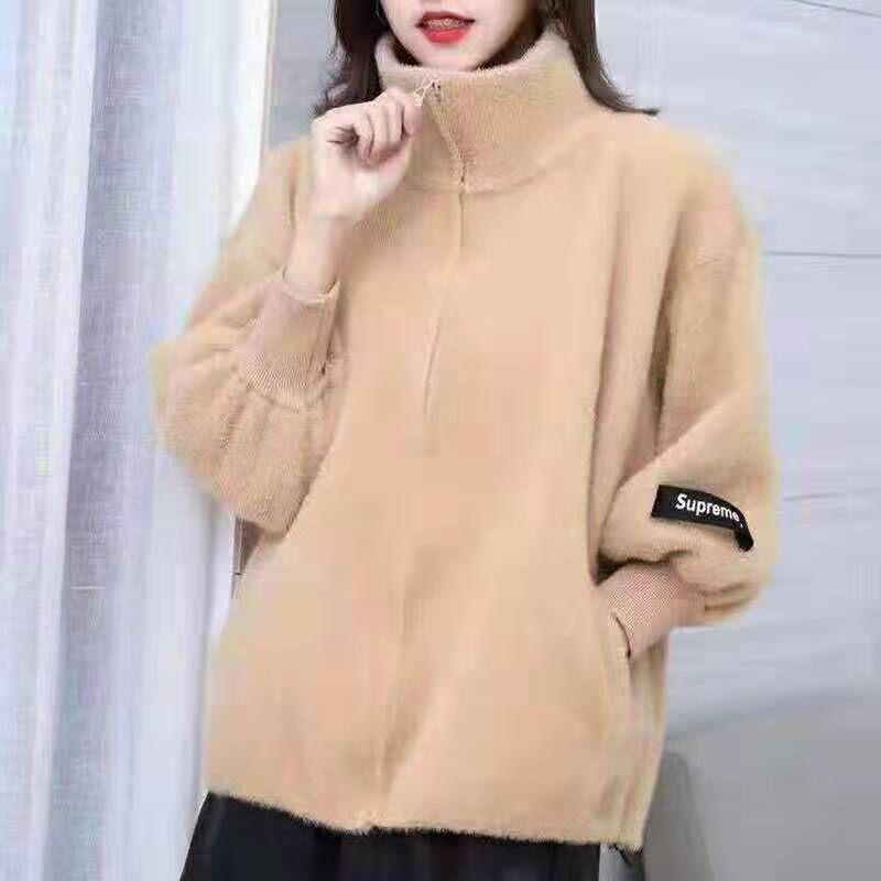 Осенне-зимний женский короткий вязаный кардиган с не теряющим мехом норковым бархатом, свободное пальто, утепленный универсальный топ