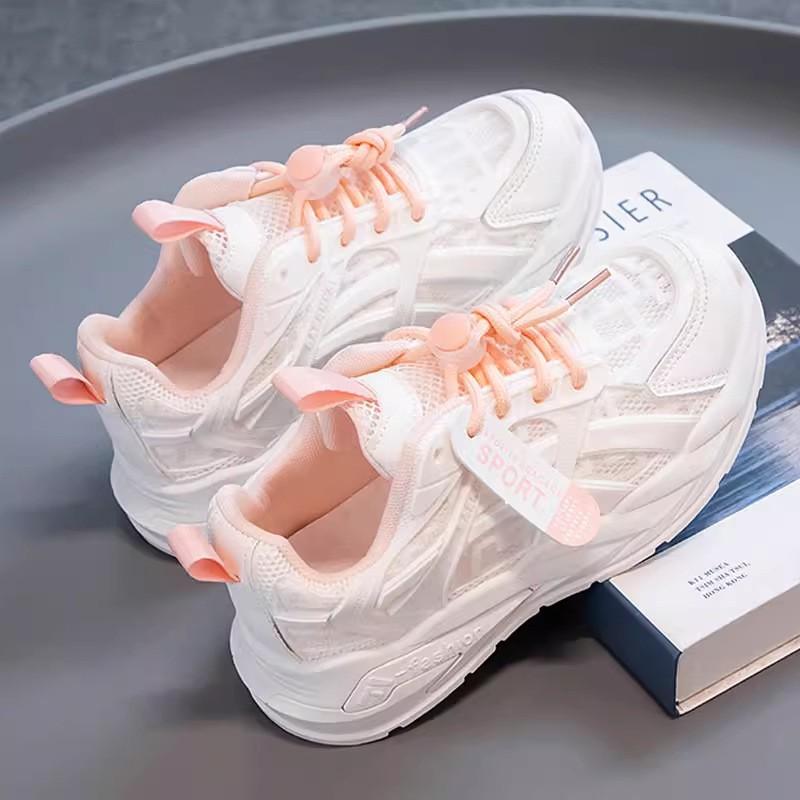 Youth style shoes Girls White Mesh Sneakers Kids Lightweight Breathable Slip-On Running Shoes Fall