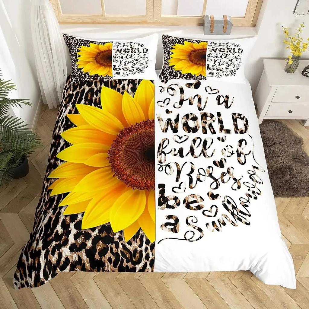 Leopard Print Duvet Cover Set Queen Cheetah Bedding Sets Geometric Comforter Cover African Safari Animal Quilt Cover Room Decor