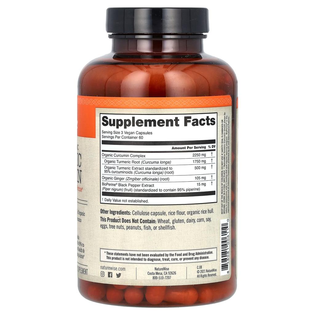 Organic Turmeric Curcumin, Veggie Capsules 180