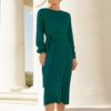 Women's Fashion Casual Solid Color Round Neck Long Sleeves Knitted Slim Fit Pleated Dress