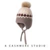 Унисекс Детская Кашемировая Вязаная Шапка-Тюрбан с Косами и Помпоном, Защита для Ушей