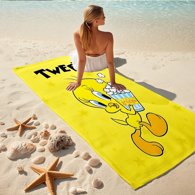 1Pc Tweety Popcorn Adventure Beach Towel, Quick Dry, Multi-Use for Beach Pool Gym Yoga Home Travel, Christmas, Halloween, Xmas Gift M929331