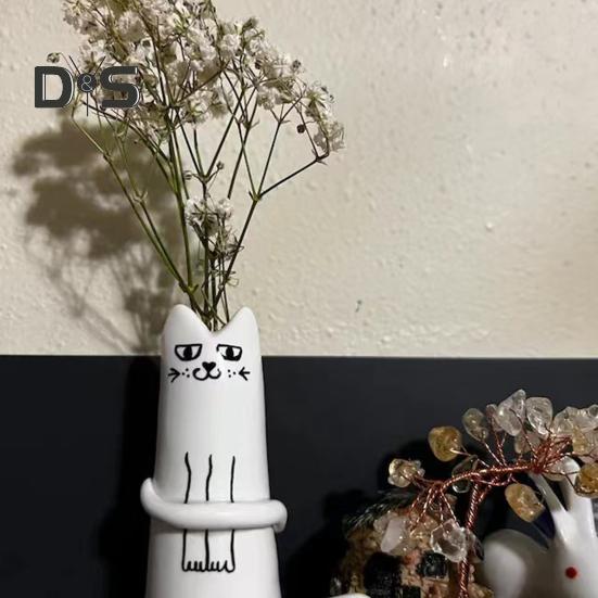 Ваза для цветов с котом 1,18 "*2,83" Мини-вазы из смолы Милый кот Вазы ручной работы Ручная цветочная композиция Украшение рабочего стола для свадьбы, подарка на день рождения