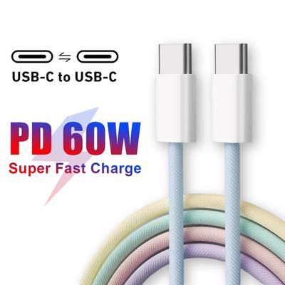 60 Вт PD USB C кабель для быстрой зарядки для iPhone 15 16 Pro Max 15 16 Plus Samsung Huawei Xiaomi Redmi Type C на Type C плетеный кабель