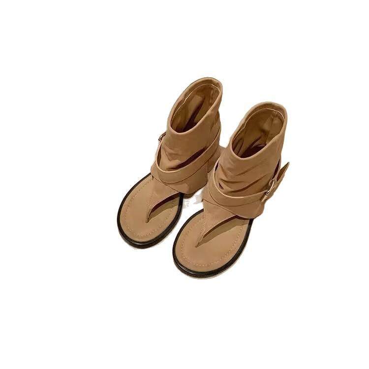 Винтажные сандалии, новые универсальные, сандалии-шлепанцы с ремешком и пряжкой, черные узкие брюки, сапоги-трубы, женские римские сандалии