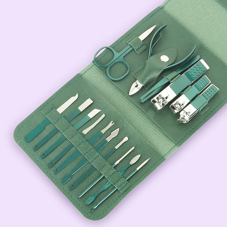 New 12-16pcs/set Nail Cutter Set Stainless Steel Nail Clippers Set With Folding Bag Manicure Cutter Kits Scissors Makeup Beauty Tool