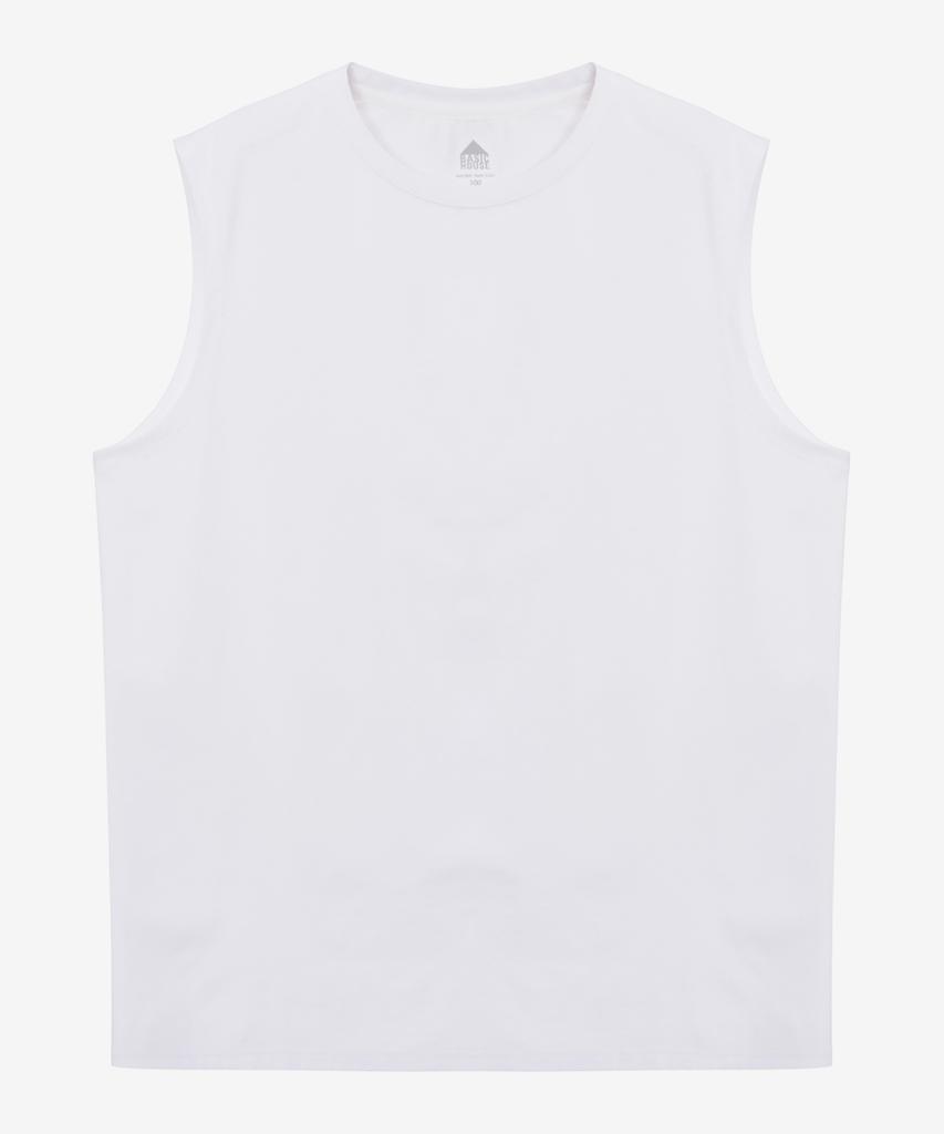 BASIC HOUSE Men'S Cool Sorona Round Neck Sleeveless T-Shirt White Lzts3105