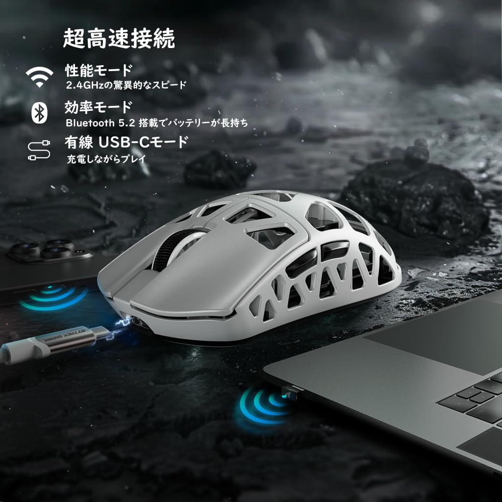 ATTACK SHARK R3 Gaming Mouse with Durable Magnesium Alloy Shell, Wireless, Ultra-Lightweight (46g), 8K Polling Rate, 26000 DPI, Low Latency,