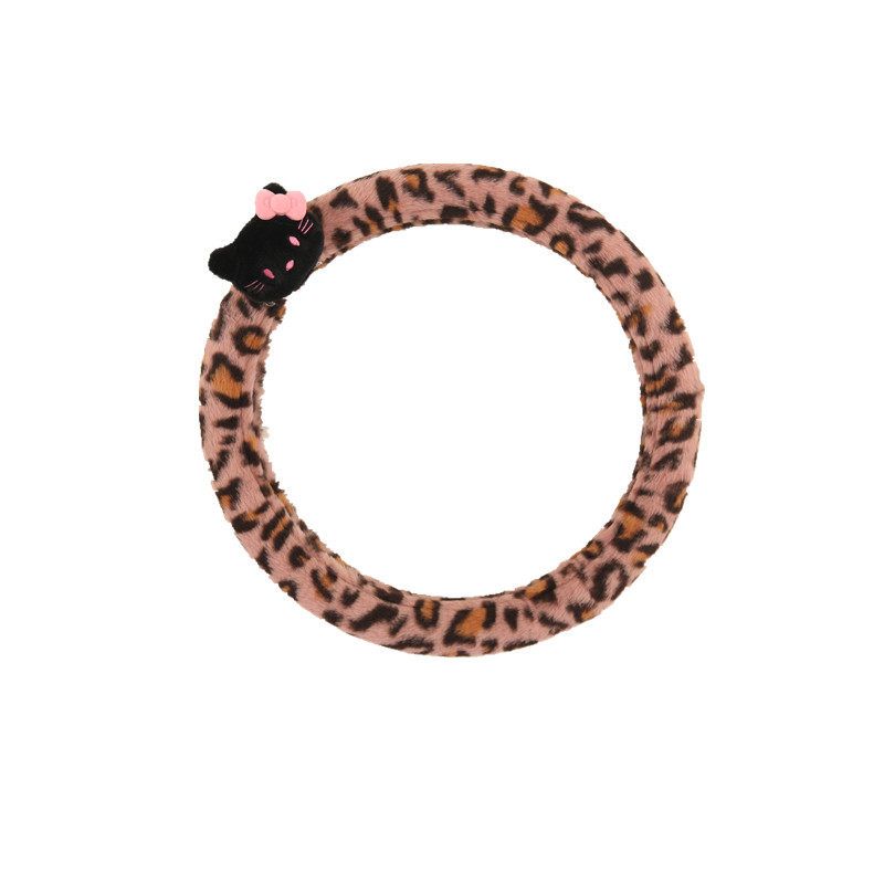 Car Steering Wheel Cover Winter Plush Warm Non-Slip Cute Leopard Print Premium Car Decorative Handle Cover Protective Cover Women