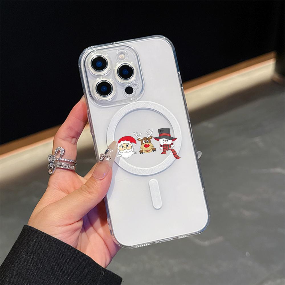 AC120 Merry Christmas Santa design Magsafe Transparent Cases для Samsung S23 S24 Ultra S21 FE iPhone 16 Pro Max XR Magnetic Wireless Charge Back Cover