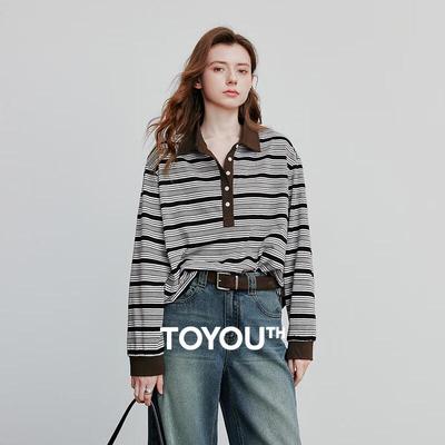 Женская осенняя полосатая футболка с длинным рукавом Chuyu