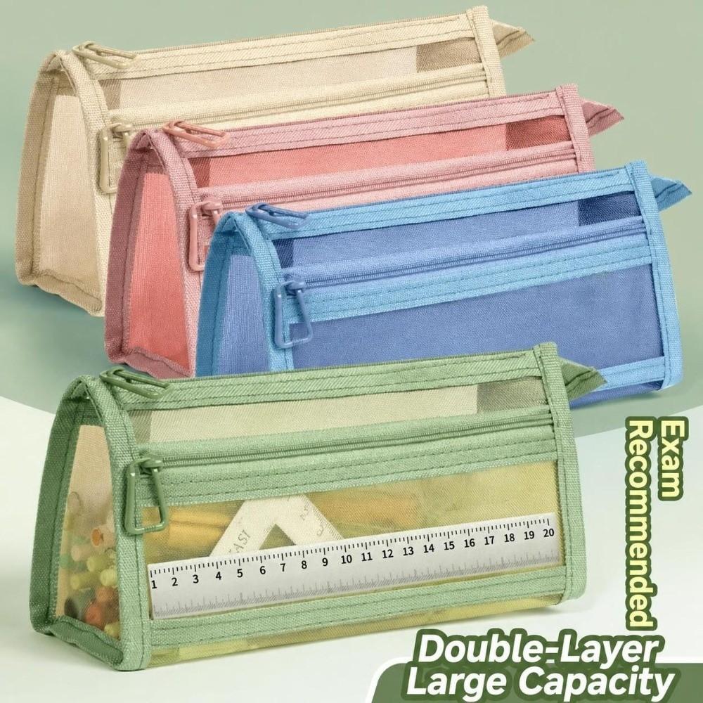 Transparent Pen Bag Double Layers Stationery Storage Bag Portable Pencil Pouch  Students