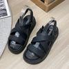 2024 Summer Sandals Thick Sole Flat Platform Soft Modern Ladies Sandals Fashion Black Beige D126
