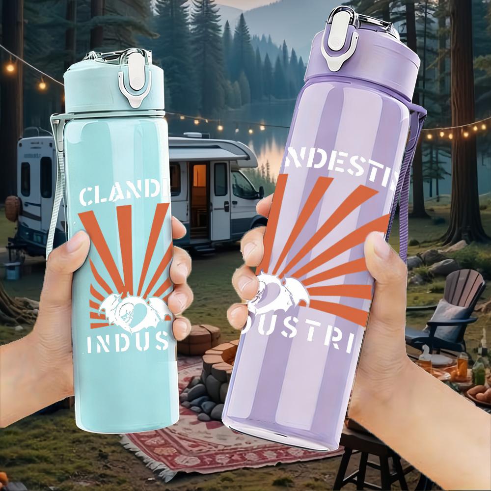 1PC Sunburst orange radial graphic print 750ml colorful plastic sports water bottle leakproof pop up lid with straw for outdoor work home use